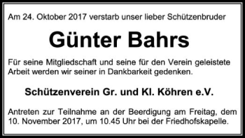 Traueranzeige von Günter Bahrs von SYK