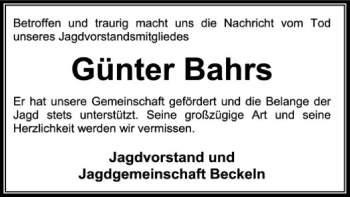 Traueranzeige von Günter Bahrs von SYK