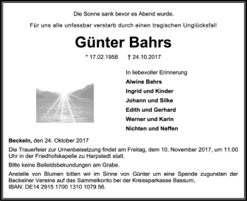 Traueranzeige von Günter Bahrs von SYK