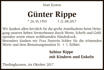 Traueranzeige von Günter Rippe von SYK