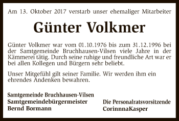 Traueranzeige von Günter Volkmer von SYK