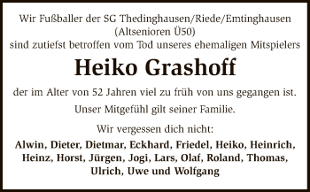 Traueranzeige von Heiko Grashoff von SYK