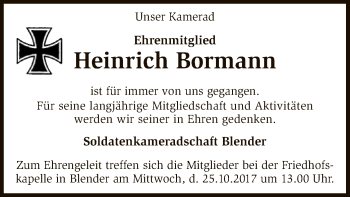 Traueranzeige von Heinrich Bormann von SYK