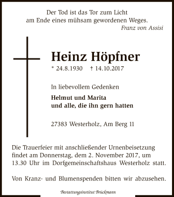 Traueranzeige von Heinz Höpfner von SYK