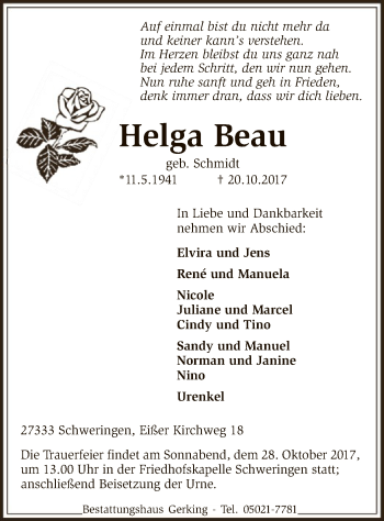 Traueranzeige von Helga Beau von SYK