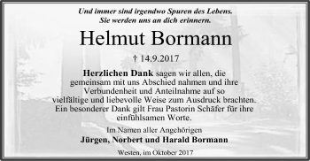 Traueranzeige von Helmut Bormann von SYK