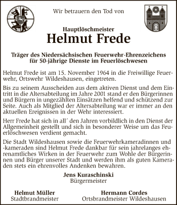 Traueranzeige von Helmut Frede von SYK