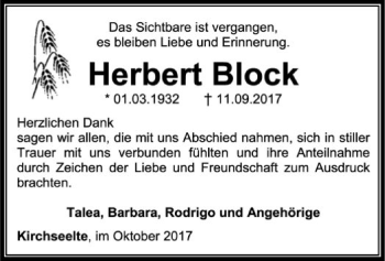 Traueranzeige von Herbert Block von SYK