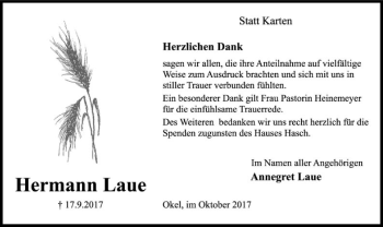 Traueranzeige von Hermann Laue von SYK