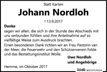 Traueranzeige von Johann Nordloh von SYK