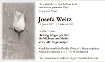 Traueranzeige von Josefa Weitz von SYK
