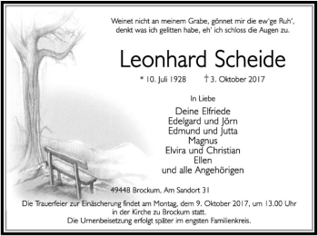 Traueranzeige von Leonhard Scheide von SYK