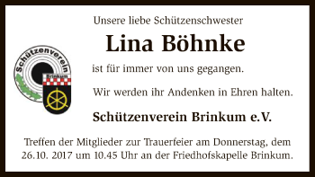 Traueranzeige von Lina Böhnke von SYK