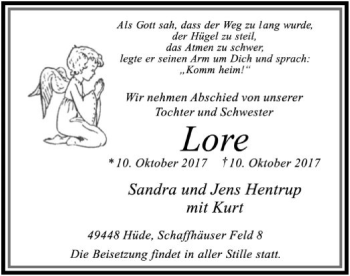 Traueranzeige von Lore Hentrup von SYK