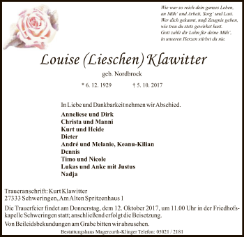 Traueranzeige von Louise Klawitter von SYK