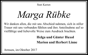 Traueranzeige von Marga Rübke von SYK