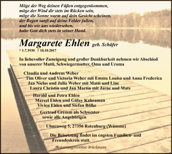 Traueranzeige von Margarete Ehlen von SYK