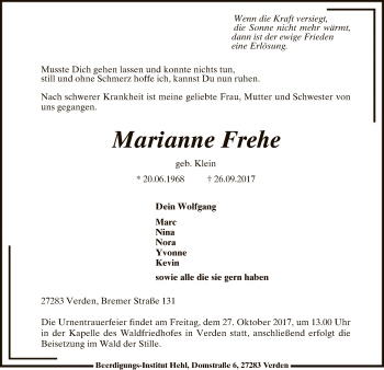 Traueranzeige von Marianne Frehe von SYK