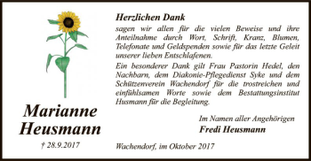 Traueranzeige von Marianne Heusmann von SYK