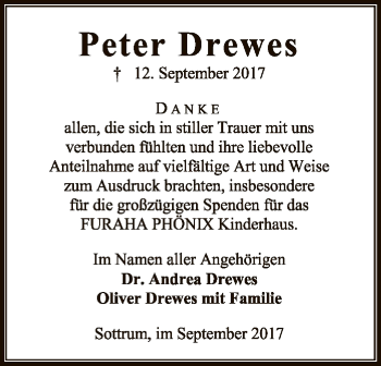 Traueranzeige von Peter Drewes von SYK