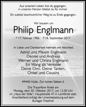 Traueranzeige von Philip Englmann von SYK