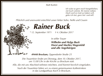 Traueranzeige von Rainer Buck von SYK