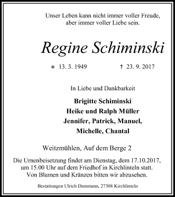 Traueranzeige von Regine Schiminski von SYK