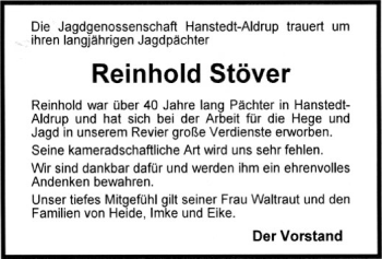 Traueranzeige von Reinhold Stöver von SYK