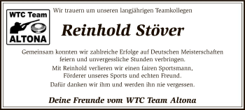Traueranzeige von Reinhold Stöver von SYK