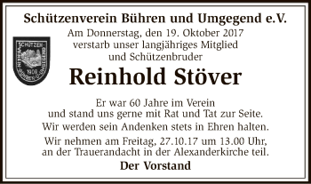 Traueranzeige von Reinhold Stöver von SYK