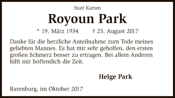 Traueranzeige von Royoun Park von SYK