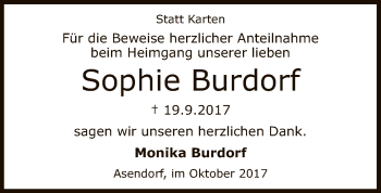 Traueranzeige von Sophie Burdorf von SYK