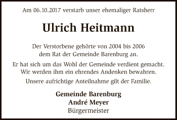 Traueranzeige von Ulrich Heitmann von SYK