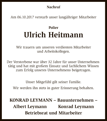 Traueranzeige von Ulrich Heitmann von SYK