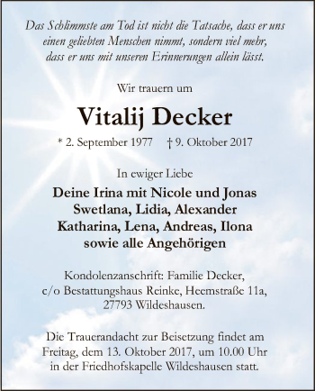 Traueranzeige von Vitalij Decker von SYK