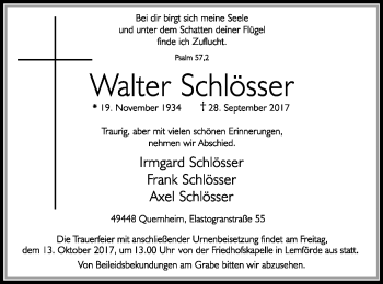 Traueranzeige von Walter Schlösser von SYK