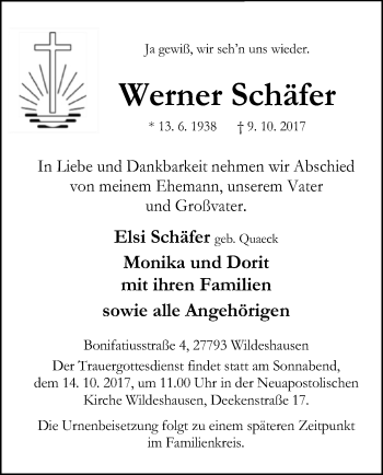 Traueranzeige von Werner Schäfer von SYK