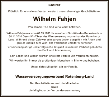 Traueranzeige von Wilhelm Fahjen von SYK