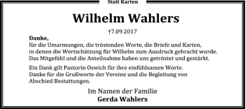 Traueranzeige von Wilhelm Wahlers von SYK