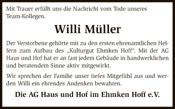 Traueranzeige von Willi Müller von SYK