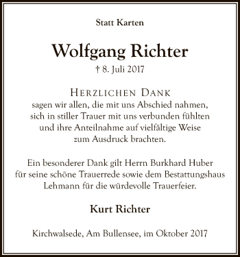 Traueranzeige von Wolfgang Richter von SYK