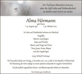 Traueranzeige von Alma Hörmann von SYK