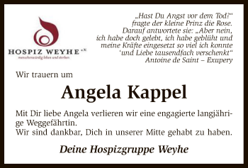 Traueranzeige von Angela Kappel von SYK