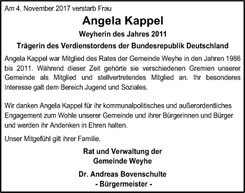 Traueranzeige von Angela Kappel von SYK