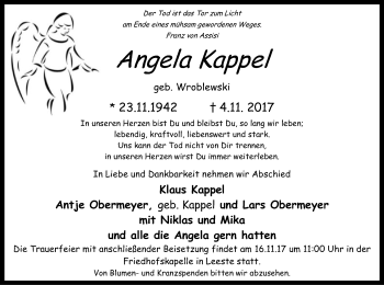 Traueranzeige von Angela Kappel von SYK