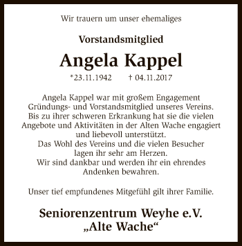 Traueranzeige von Angela Kappel von SYK