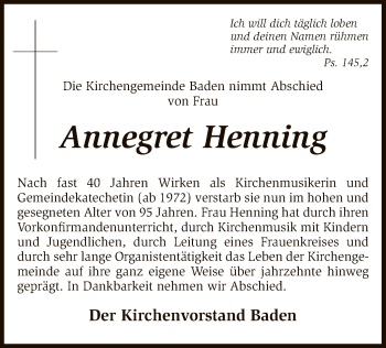 Traueranzeige von Annegret Henning von SYK