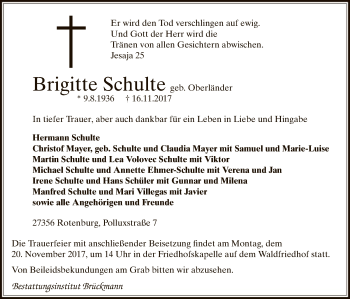 Traueranzeige von Brigitte Schulte von SYK