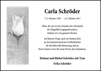 Traueranzeige von Carla Schröder von SYK