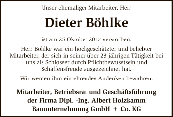 Traueranzeige von Dieter Böhlke von SYK